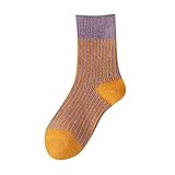 2026 Damen Mid Tube Socken Doppelte doppelte vertikale Streifen Gespleißte Kaninchenwollsocken Dicke warme Socken (Orange, A)
