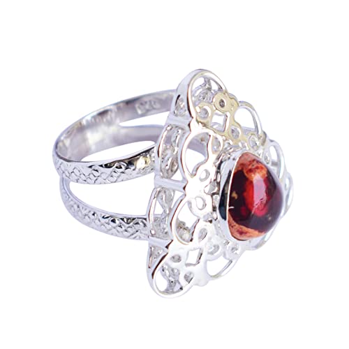 Bague opale de feu rouge et argent 925, bijou artisanal d'exception