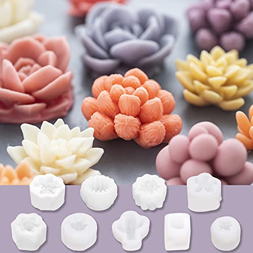 Succulent Silicone Mold，Candle Molds, Resin Mold，9 Pcs 3D Succulent Cacti Candle Mold Silicone For Scented Candles Soaps Making, Wax, Resin Casting,Soap Cake Dessert Mousse Mold Diy Mould #TOP4