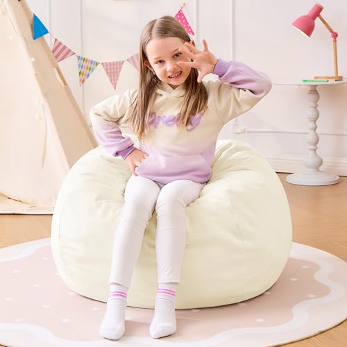 Image of Bean Bag Chairs for Kids - 2.5FT Round Memory Foam Furniture BeanBag Chair - Kids /Teens Bean Bag Sofa with Soft Micro Fiber Cover - Fluffy Couch for Playroom Living Room Bedroom, Ivory
