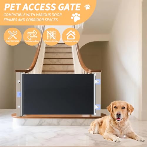 Türgitter Hunde Treppengitter Hund,50 * 125cm Hundegitter Wohnung,Treppenschutzgitter Ausziehbar für Schlafzimmer Balkon Küche,Türschutzgitter Ausziehbar,Kratzfest Titansilberfarbenes Gewebe