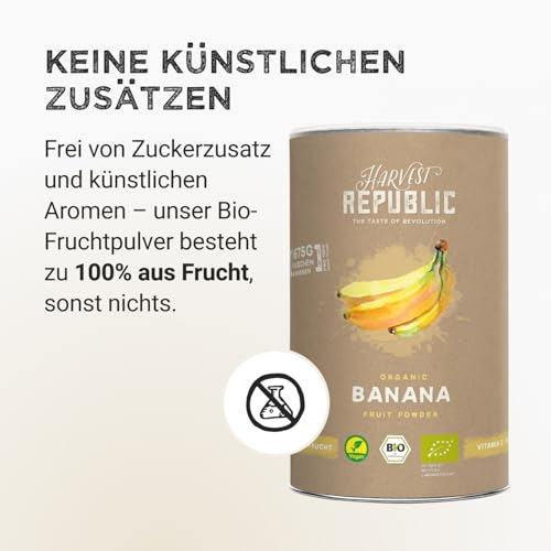 HARVEST REPUBLIC Bio-Bananenpulver aus gefriergetrockneten Früchten | Perfekt für Smoothie Bowls, Porridge und Frühstücksbowls | 100% Fruchtpulver ohne zugesetzten Zucker (150 g)