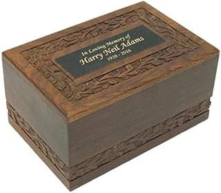 Medium Size Hand Carved Solid Wood Cremation Urn with Custom Engraving