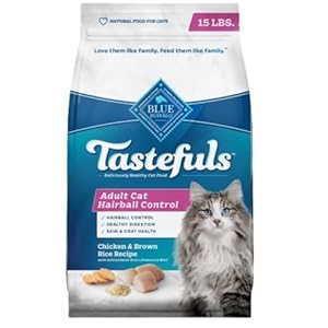 Blue Buffalo Tastefuls Natural Dry Food for Adult Cats, Hairball Control, Chicken & Brown Rice Recipe, 15-lb. Bag