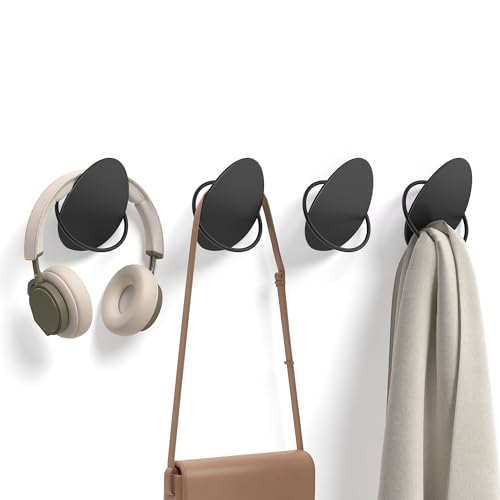 SONGMICS HOME Ganci 4 Pezzi, Ganci da Parete, per Cappotti, Asciugamani, Ognuno Regge 5 kg, Design Originale a Uovo, Soggiorno, Camera da letto, Ingresso, Nero Inchiostro LCR039B01