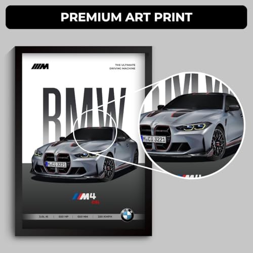 Image of BMW M4 Poster | Framed A4 Sized (31 x 23 cm) | Car Posters for Wall, Gift for Boys | Supercar Frames | BMW Poster M4 Sportscar Frame | Car Posters for Wall, Bedroom, Hostel, Study Room (F 001)