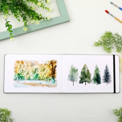 Image of Dispowreath 4 Set Watercolor Sketchbook Journal with Watercolor Brush Pens 300 GSM Cotton Paper Portable Square Small Pocket Notebook Travel for Painters Art Supplies(Grey,5.5 x 8.25 Inch)