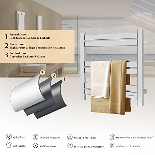 Sharndy Towel Warmer Brushed Nickel For Bathroom Wall Mounted Drying Rack Plug-In Electric Heated Towel Rack Stainless Steel Square 6 Bars Bath Towel Heater Etw84-4 80W 20.87X20.47X4.13 Inches #TOP2