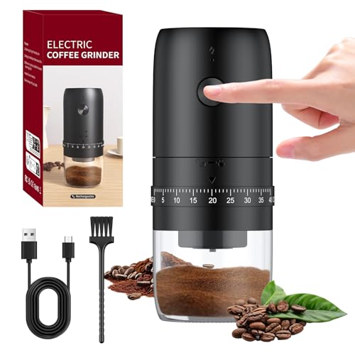 Pawfly Rechargeable Coffee Bean Grinder 40 Gears Adjustable Electric Coffee Grinder Auto-Stop Conical Ceramic Burr Coffee Grinder with Cleaning Brush Portable Coffee Bean Mill for Travel Camping