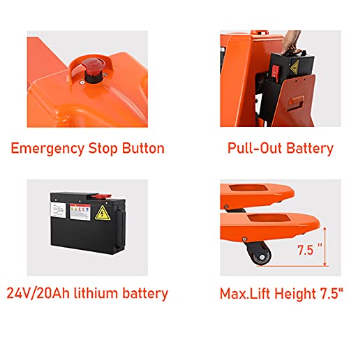 Tory Carrier Classic Electric Power Lithium Battery Pallet Jack/Pallet Truck 3300Lb Capacity 48" X27" Fork Length Used In Indoor Storage And Handling-Orange Style #TOP3