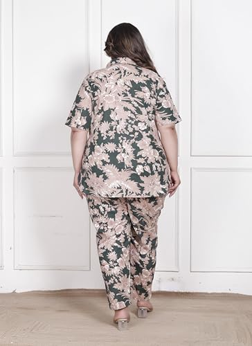 Image of Printed Shirt Style Cotton Night Suit for Women with Extra Plus Size
