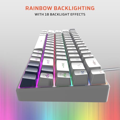 Image of EvoFox Katana S Mini Wired Mechanical Keyboard | Hot-Swappable Silent Red Switches | 68-Key Compact Layout | Vivid Rainbow Backlighting | 1000Hz Polling Rate, All Keys Anti-Ghosting (White)