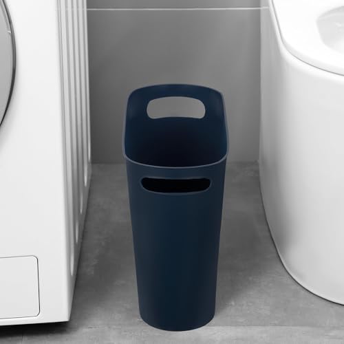 Image of rejomiik Small Trash Can, 3.5 Gallon Slim Garbage Can Plastic Waste Basket with Handles Container Bin for Narrow Spaces Bathroom, Bedroom, Kitchen, Office at Home, 2 Pack Navy