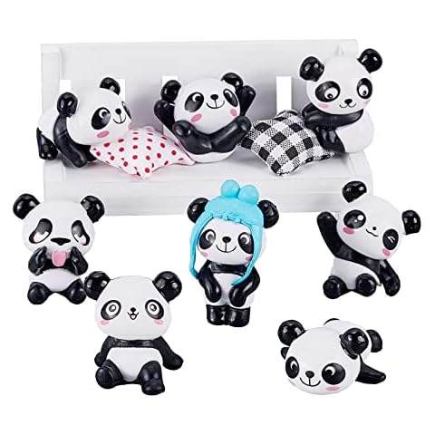 arricraft 9 Pcs Mini Bench Ornaments, Miniature Bench Model Decoration with 8 Pcs Cute Pandas Mini Wooden Chair and Plastic Pandas Set for Home Micro Landscape Decoration Cover