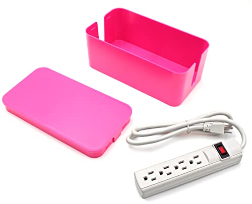 Electriduct Cable Box with Surge Protector Desk Cord Management Floor Wire Organizer Includes 4 Outlet Power Strip - Fuchsia