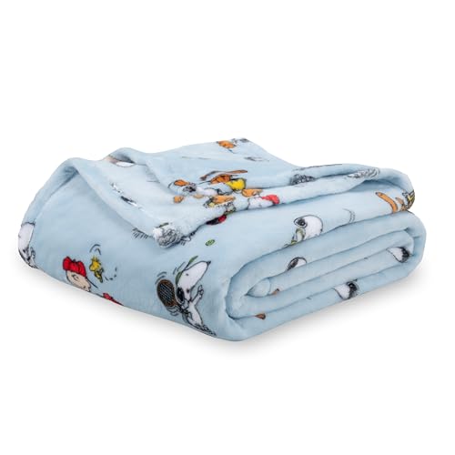 Image of Berkshire Blanket Peanuts VelvetLoft Cute Character Snoopy Plush Blanket,Snoopy the Athlete Closed in Blue,Full /Queen 90 in x 90 in (Official Peanuts Product)