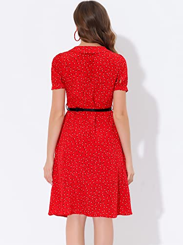 Image of Allegra K Women's Peter Pan Collar Tie Neck Short Sleeves A-Line Elegant Belted Vintage Floral Dress