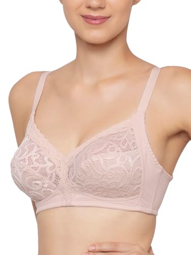 Image of Triumph Delicate Doreen Non Wired Non Padded Big Cup Bra Wireless Full Coverage Lace Everyday Women Bra Retro Support Wide Straps High Center Bridge Lingerie Pack of 1