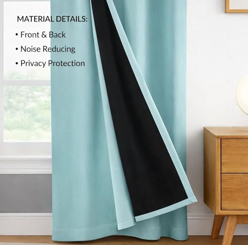 Image of 100% Blackout Curtains for Window 4 Feet| Black Back Coated Fabric | Pack of 2 | Heat & Noise Insulation | Eyelet Curtains forLiving Room & Bedroom |Sky