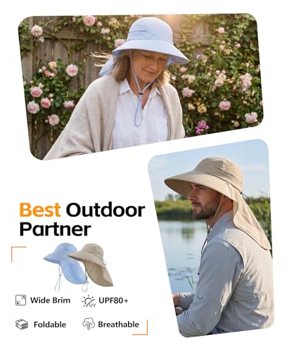 Image of Home Prefer UPF 80+ Sun Hat for Men Women Wide Brim Sun Hat with Neck Flap Summer Beach UV Protection Gardening Fishing Hat