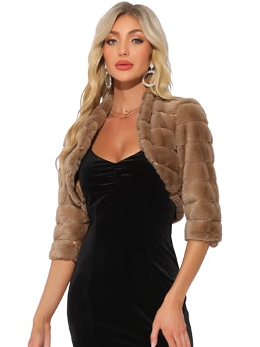 Chaqueta corta para mujer Allegra K de pelo sintético tipo bolero para vestidos de fiesta