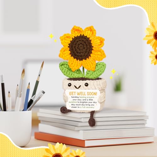 AceThrills Get Well Gifts for Women, Thinking of You Gifts for Women, Get Well Soon Gift After Surgery, Inspirational Feel Better Gift for Family Friends - Handmade Crochet Sunflower - Image 4