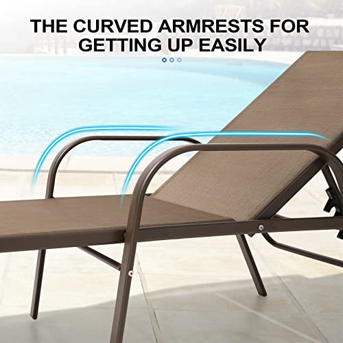 Crestlive Products Aluminum Chaise Lounge Chair, Adjustable Outdoor Recliner With Armrests Outside Sun Tanning Lounger, All Weather For Patio, Poolside, Deck, Backyard, Set Of 2 (Brown) #TOP4