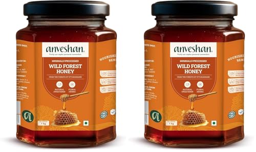 Image of Anveshan Wild Forest Honey 1Kg | Raw & Minimally Processed | Immunity Booster | 100% Pure Natural Honey | No Added Sugar | Forest Harvested | Glass Jar | Lab Certified (Pack of 2)