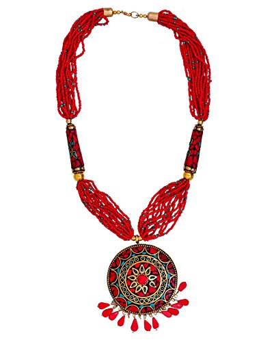Collier perles de verre et pierre rouge pour votre style traditionnel ou moderne