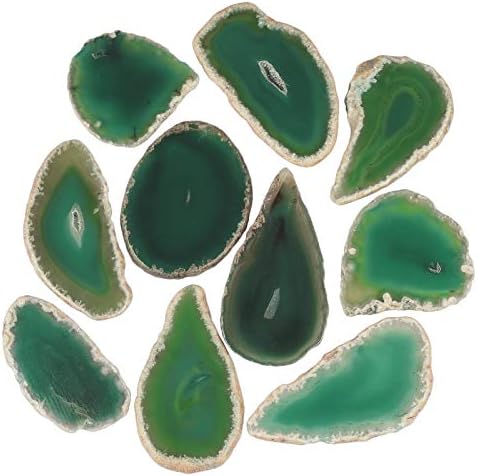 Amogeeli 10pcs Geode Agate Light Table Slice for Home Decor, Crystal Agate Place Cards for Weddings