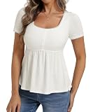 Belle Poque Women's Summer Cute Tops Short Sleeve Babydoll Peplum Top 2026 Square Neck Casual Shirts Teen Top Tee White,M