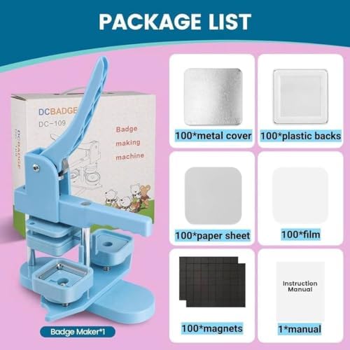 DIY 50mm Square Button Maker - Easy-to-Use Fridge Magnet Machine for Custom Pin Badges, Craft Personalized Buttons, Blue Color, Perfect for Parties & Events