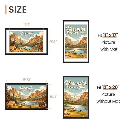 Image of upsimples 12x20 Frame, Display Pictures 11x17 with Mat or 12 x 20 Without, Wall Hanging Photo Frames, Black, 1 Pack