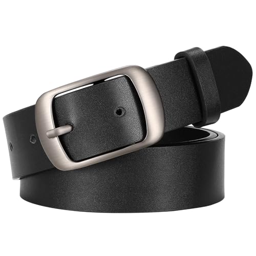 SUOSDEY Women Belts For Jeans Dresses Pants Ladies Black Belt Leather Waist Belt with Elegant Buckle Width 1.3