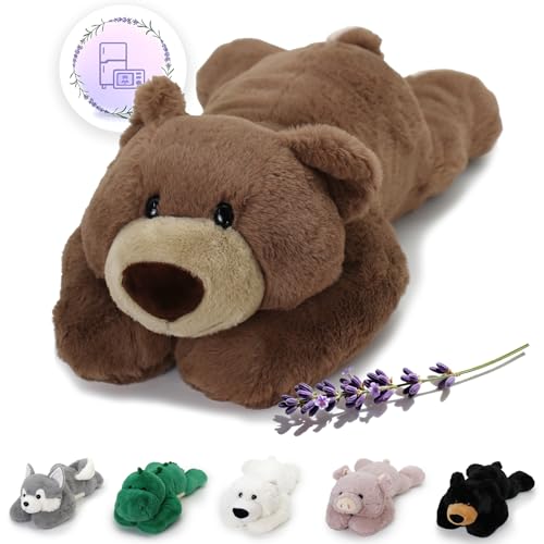2 Lb Weighted Stuffed Brown Bear Animals - 16 Inches Bear Dog Dino Pig Plush Throw Pillow Toy - Embroidered Plushie Collectible - Kawaii Plushies Hugging Toy Gifts for Kids & Adults ( Brown Bear )