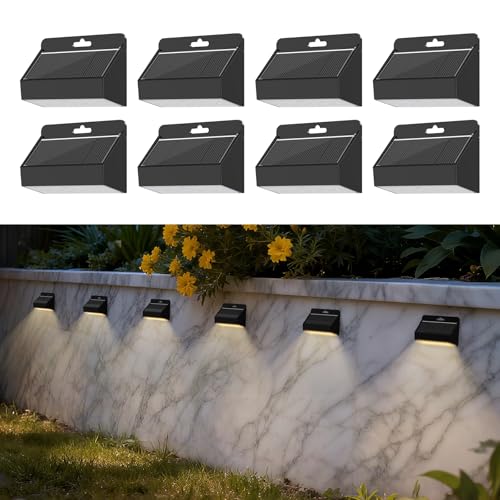 Lampe Solaire Exterieur IP65 Étanche - 8 Appliques de Clôture Durables pour Marches et Terrasse