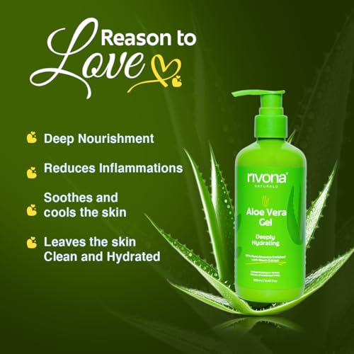 Image of Rivona Naturals 99% Pure Organic Aloe Vera Gel with Neem | For Face, Skin & Hair | Hydrating, Moisturizing & Soothing | Multipurpose Gel for Men & Women (250ml)