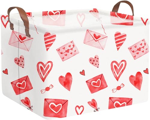 Image of Valentines basket,Pink Heart Basket,Collapsible waterproof nursery laundry basket,Pink girls gift baskets,Valentine's Day room decor(Envelope heart)