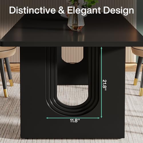 Image of Tribesigns Modern Dining Table for 6 People, 71 inch Large Kitchen Dining Table with Wood Pedestal Base, Rectangular Long Dinner Table for Kitchen, Dining Room, Living Room, Black