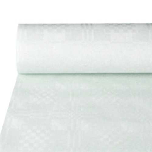 DeinPack Nappe Damassée 1 m x 50 m - Blanc - Jetable - Idéale pour les Fêtes, Associations et Anniversaires