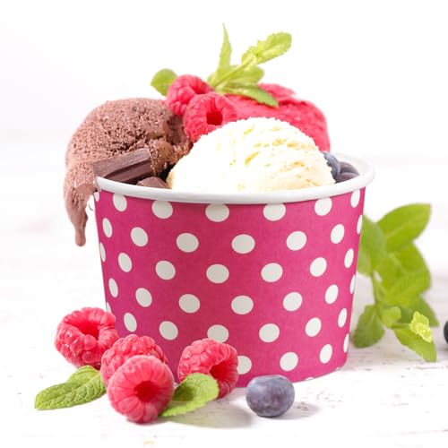 Image of Zopeal 50 Count Hot Pink Polka Dot Ice Cream Cups Disposable Dessert Bowls