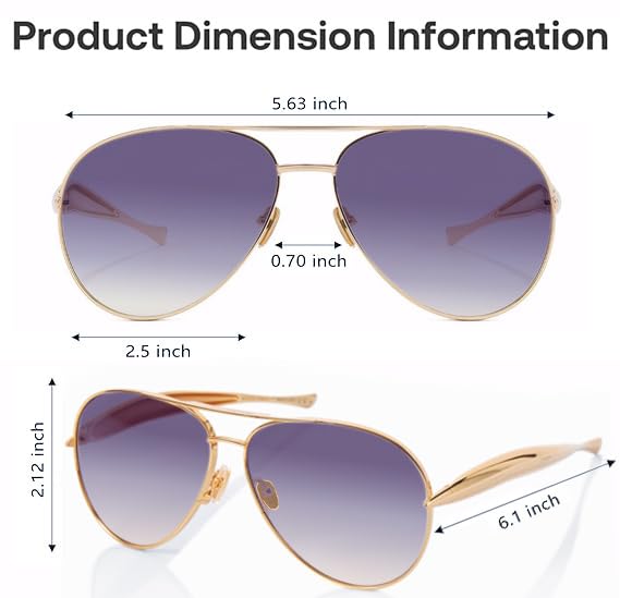 Image of Oversized Aviator Sunglasses For Women 70s Retro 2025 Metal Shades with Gold Streamline Arms