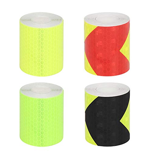 PATAZOK 4 Roll Etiqueta Adhesiva Cinta Reflectante, Pegatina Reflectante Autoadhesivo, Cinta de Advertencia fluorescente, Nocturna Cinta para Seguridad Bicicleta/Coche/Camión/Motocicleta Ropa