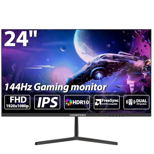 Image of 24 Inch Computer Monitor with Speaker, 144Hz FHD (1920 x 1080) Fast IPS Gaming Monitor, FreeSync, 99% sRGB, 3-Sided Frameless, HDR, Blue light Filter, Tilt, HDMI VGA Port for Gaming, Home, Office