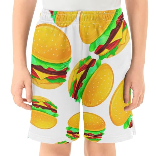 J JOYSAY Cartoon Burger Lettuce White Boys Athletic Shorts Kids Youth Casual Shotrs with Pockets Elastic Waistband2