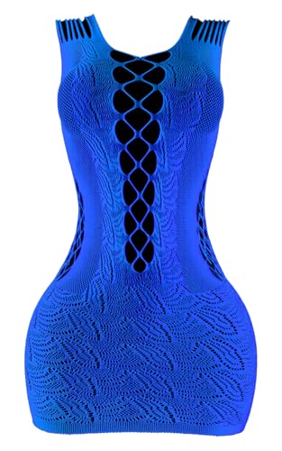 ADSEXY Sexy Lingerie For Women Sheer See Through High Elasticity Bodystocking Bodysuit For Women One Size Fluorescent Blue A