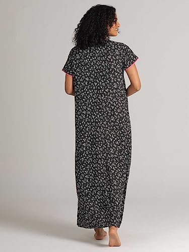 Image of Evolove Women's Cotton Long Maxi Night Gown Nighty Dress with Pocket & Stylish Button, Super Soft Comfortable (LNG-Button)