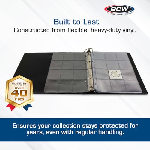 BCW 3-Inch Coin Collectors Album – Black | Heavy-Duty Coin Binder for Collectors | Holds Up to 90 Pages | Durable Coin Collection Book Holder