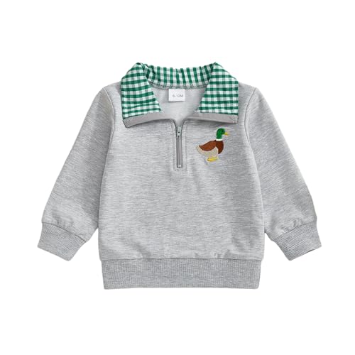 Toddler Boy Girl Outfit Hunting Season Embroidery Sweatshirt Mallard Duck Lapel Neck Pullover Shirt Top Fall Clothes
