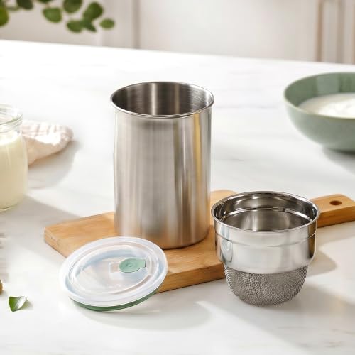 Image of Nestasia Hung Curd Maker Stainless Steel (1000 ml) - 100% Food-Safe Homemade Greek Yogurt Maker | BPA-Free Food Strainer with Airtight Steam-Vent Lid Storage Container